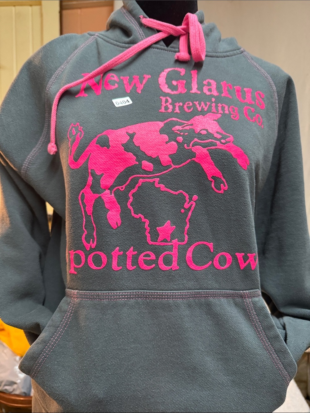 J. America Charcoal Gray Hoodie with Hot Pink Graphic Spotted Cow